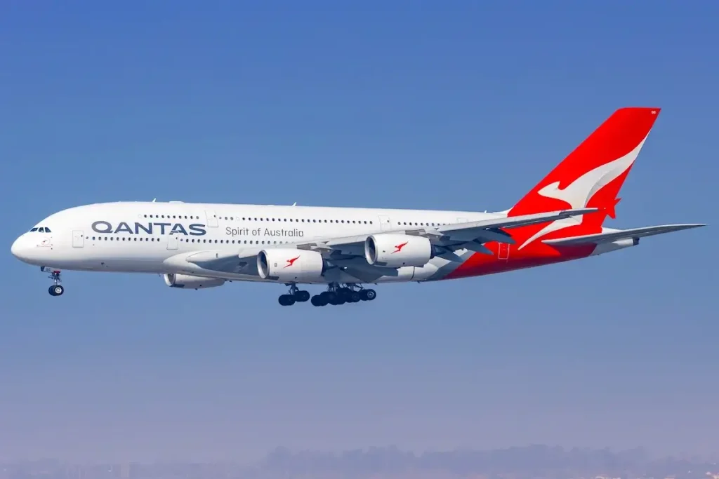 Los Angeles, United States - October 9, 2024: Qantas Airbus A380-800 airplane at Los Angeles International Airport in the United States.