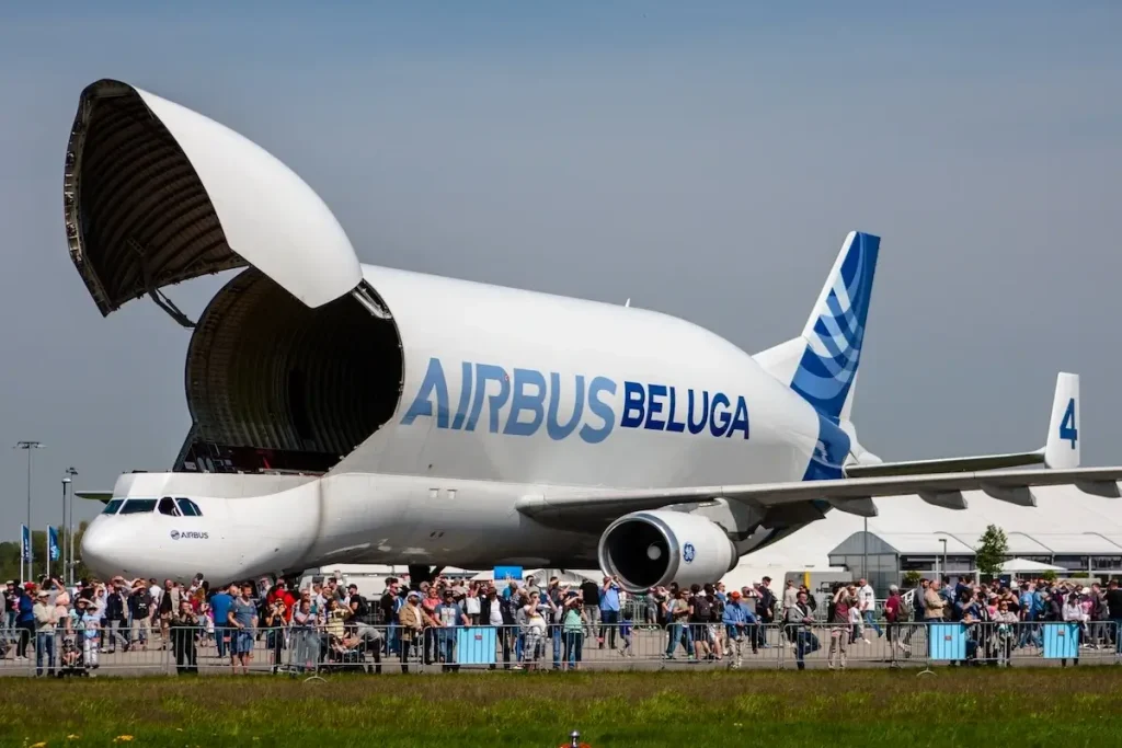 Exhibition ILA Berlin Air Show, Berlin - April 27, 2018 Airbus A300-600ST Beluga aircraft during ground exposure