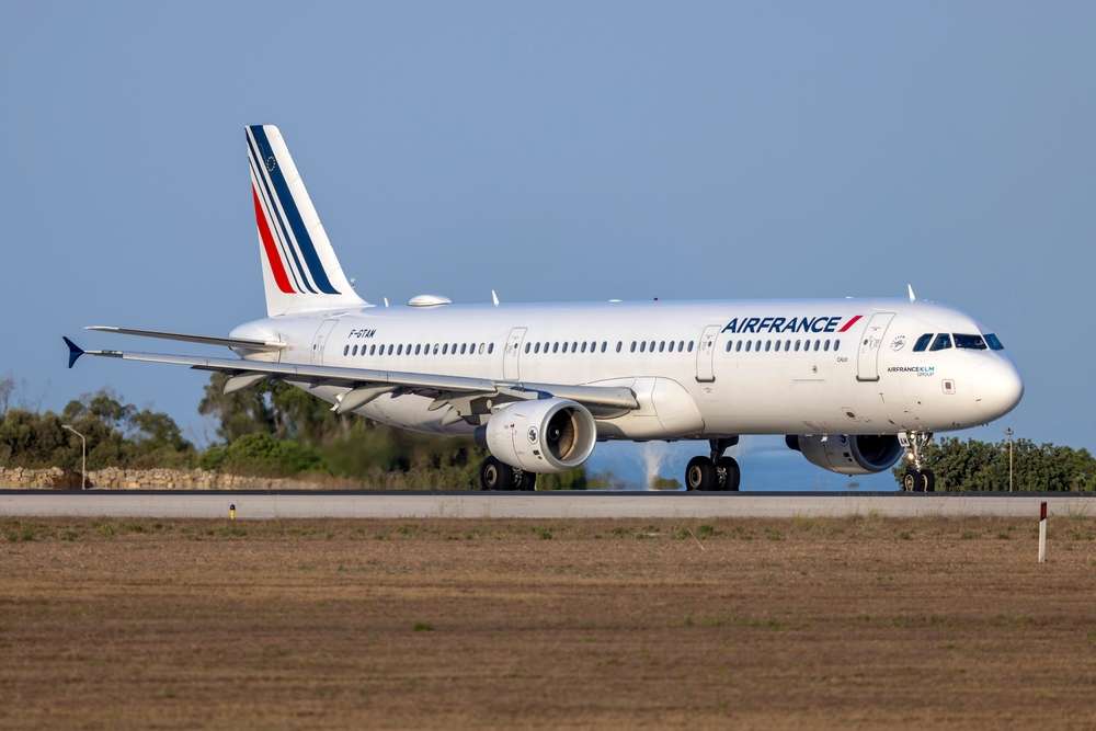 Luqa, Malta - August 2 , 2025: Air France Airbus A321-211 (REG: F-GTAM) turning on the threshold of runway 31 for take off.
