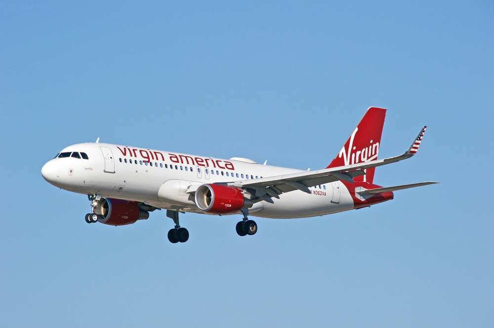 LOS ANGELES/CALIFORNIA - JANUARY 27, 2017: Virgin America Airbus A320-241(WL) aircraft just seconds away from landing at Los Angeles International Airport, Los Angeles, California USA