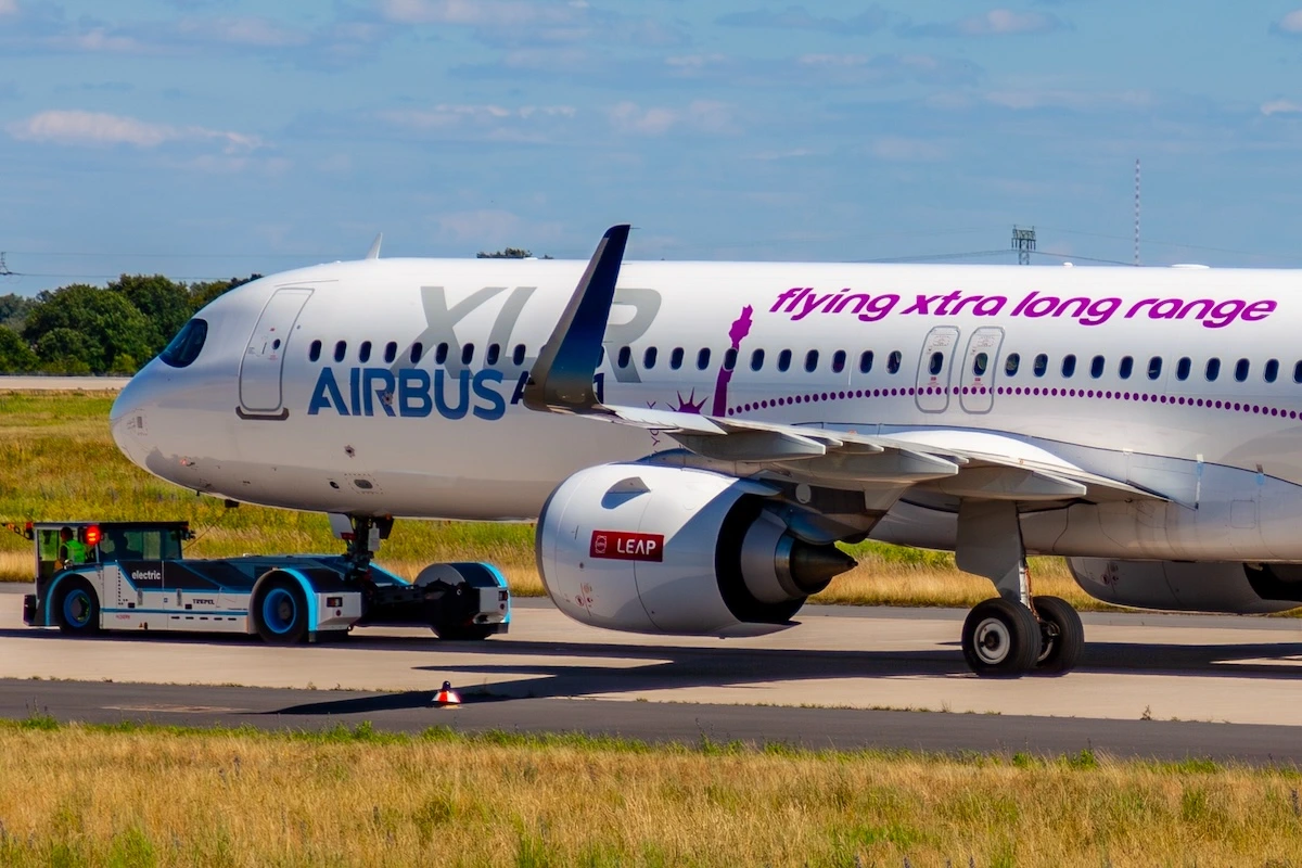 Berlin, Germany - 9th July 2024: Airbus A321XLR getting towed at the ILA Berlin 2024