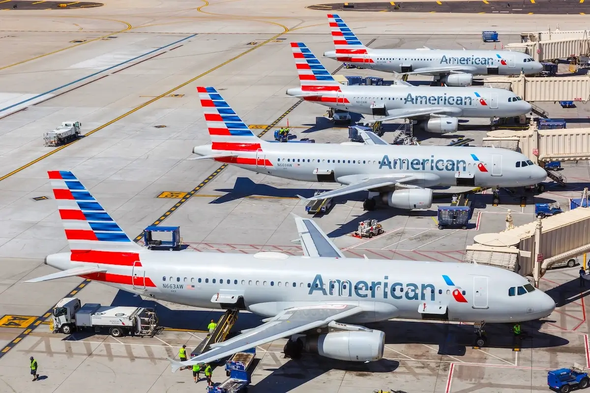Phoenix, Arizona – April 8, 2019: American Airlines Airbus A320 airplanes at Phoenix Sky Harbor airport (PHX) in Arizona.