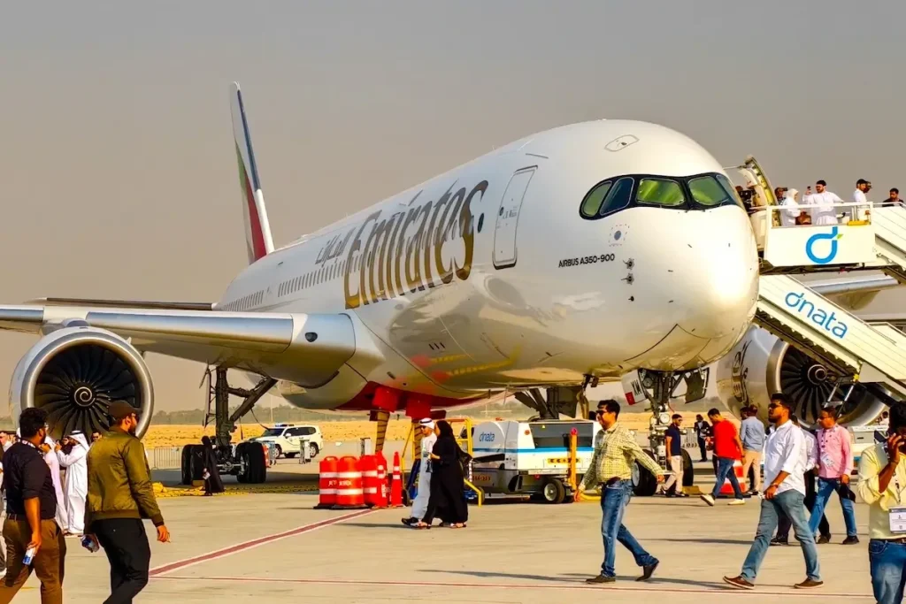 Dubai, UAE-21st Nov 2025.A new Emirates Airbus A350-900 aircraft on the tarmac.It has the registration A6-EXM.