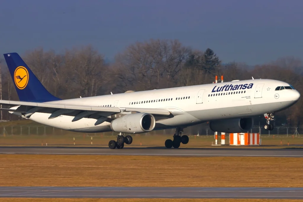 Munich, Germany - January 6, 2018: Lufthansa Airbus A330 airplane at Munich airport (MUC) in Germany.