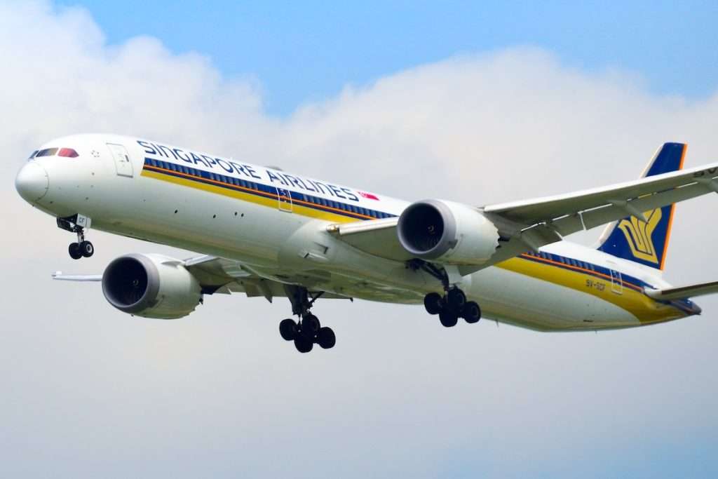 Bangkok, Thailand - August 31 2023 : Singapore Air Lines, Boeing 787-10 Dreamliner, Landing at Suvarnabhumi Airport