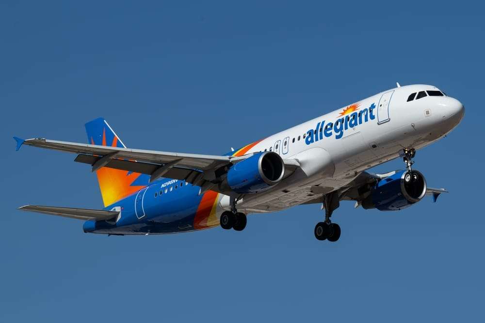 Williams Gateway Airport 10-8-2023 Mesa, AZ USA Allegiant Airlines Airbus A320 N296NV on final into Williams Gateway Airport