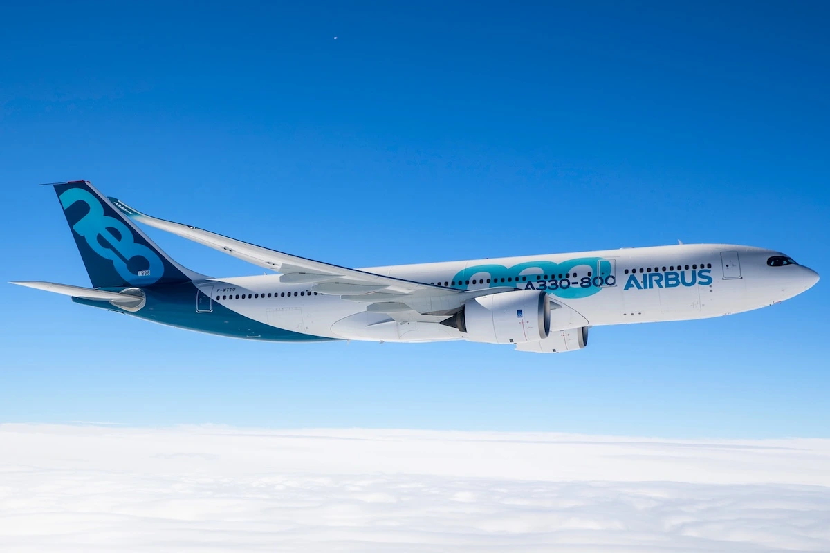 An Airbus A330-800 during its first flight