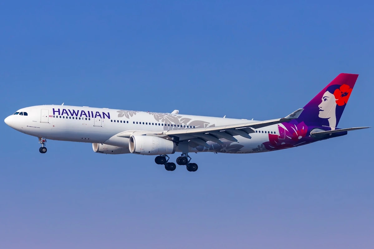 Los Angeles, United States - October 9, 2024: Hawaiian Airlines Airbus A330-200 airplane at Los Angeles International Airport, United States.