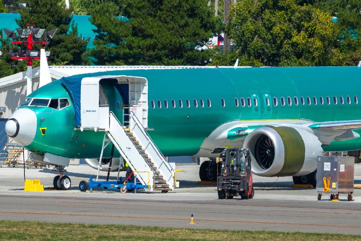 Renton, Washington / USA - July 31 2019: Boeing 737 MAX airliner factory in Renton, where the 737 MAX 8, MAX 9, and MAX 10 models are manufactured
