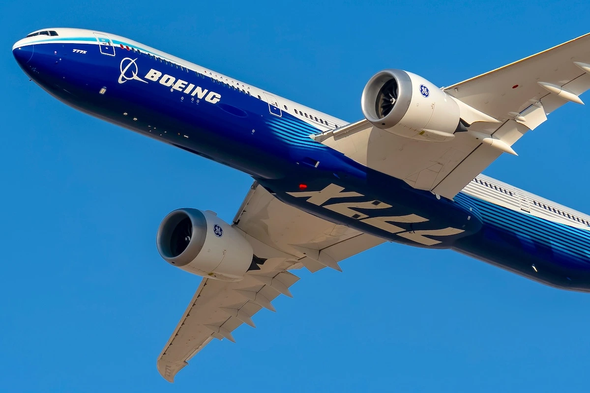 14-11-2023. The latest Aircraft by Boeing. Newly Made Aircraft Boeing named as Boeing 777X its a new variant with variable wingtips. aircraft demonstrating above Dubai.