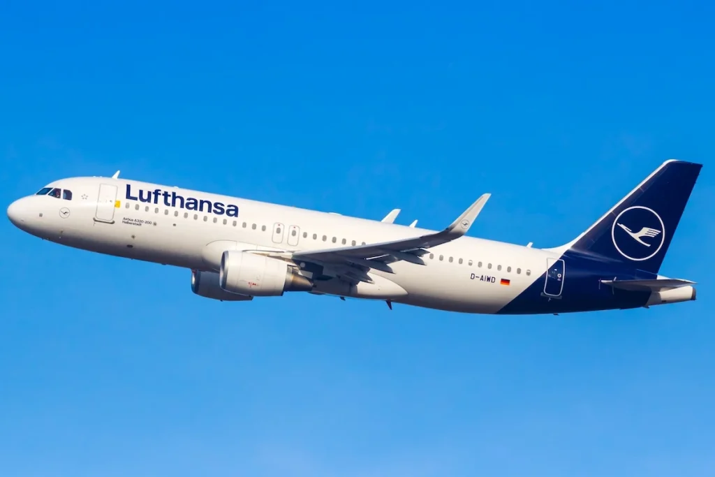 Munich, Germany - February 6, 2024: Lufthansa Airbus A320 airplane at Munich Airport (MUC) in Germany.
