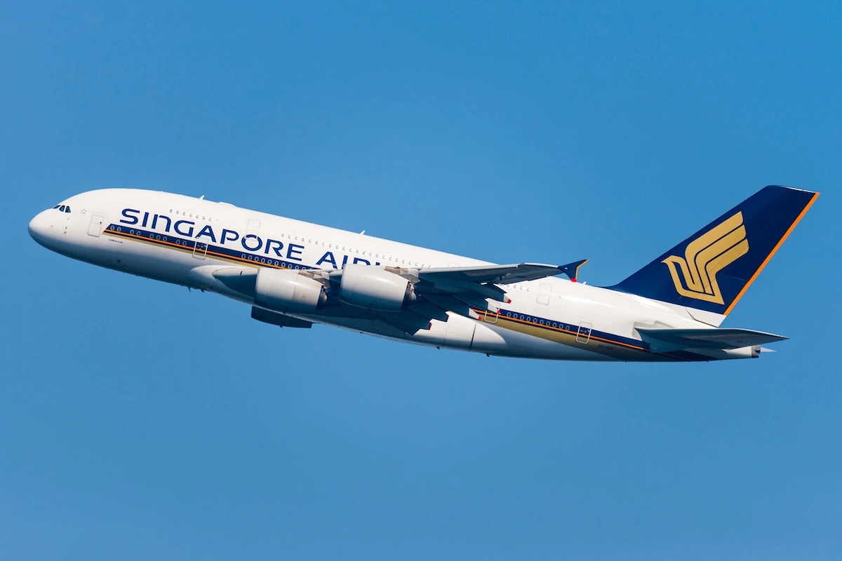 HEATHROW, LONDON, UK - April 20: Singapore Airlines Airbus A380 (9V-SKH) taking off on April 20, 2018 at London Heathrow Airport, London, UK.