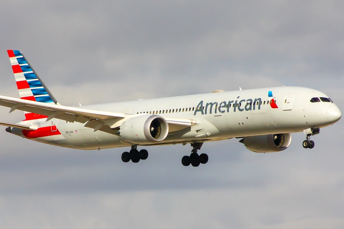 Grapevine, Texas – December 14 2023: A Boeing 787-9 Dreamliner of American Airlines arriving at Dallas Fort Worth International Airport.