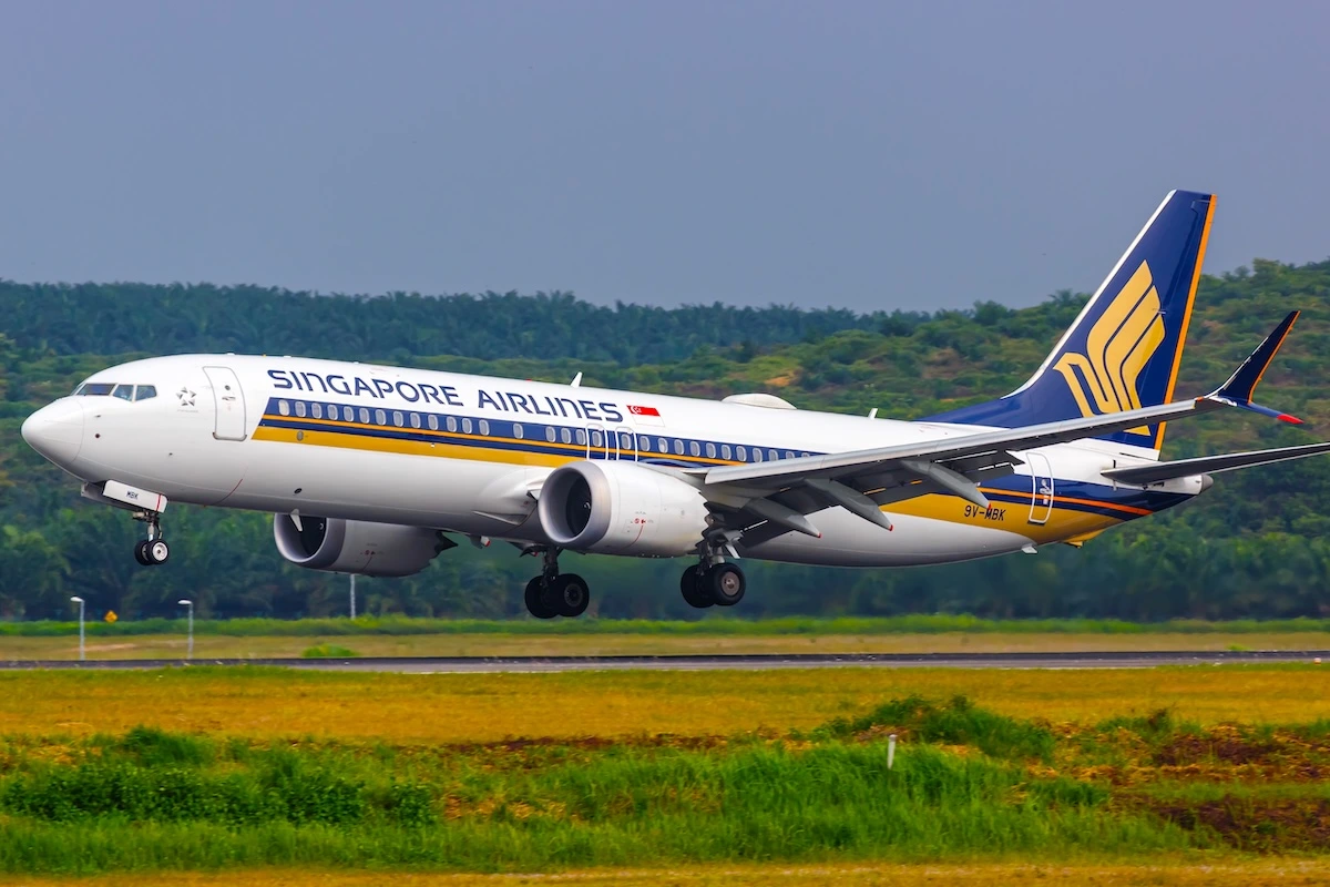 Kuala Lumpur, Malaysia - February 5, 2023: Singapore Airlines Boeing 737 MAX 8 airplane at Kuala Lumpur Airport in Malaysia.