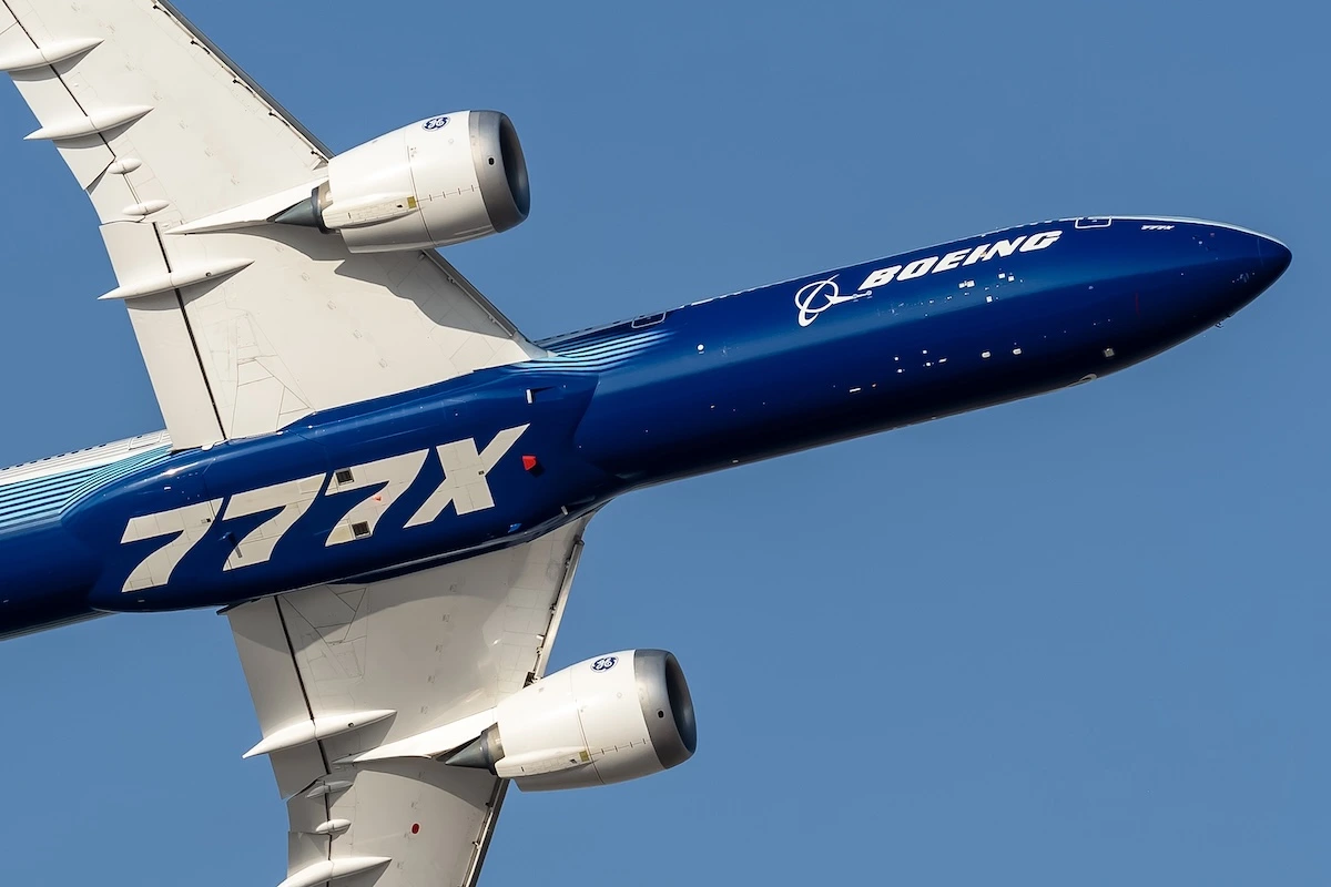 14-11-2023. The latest Aircraft by Boeing. Newly Made Aircraft Boeing named as Boeing 777X its a new variant with variable wingtips. aircraft demonstrating above Dubai.