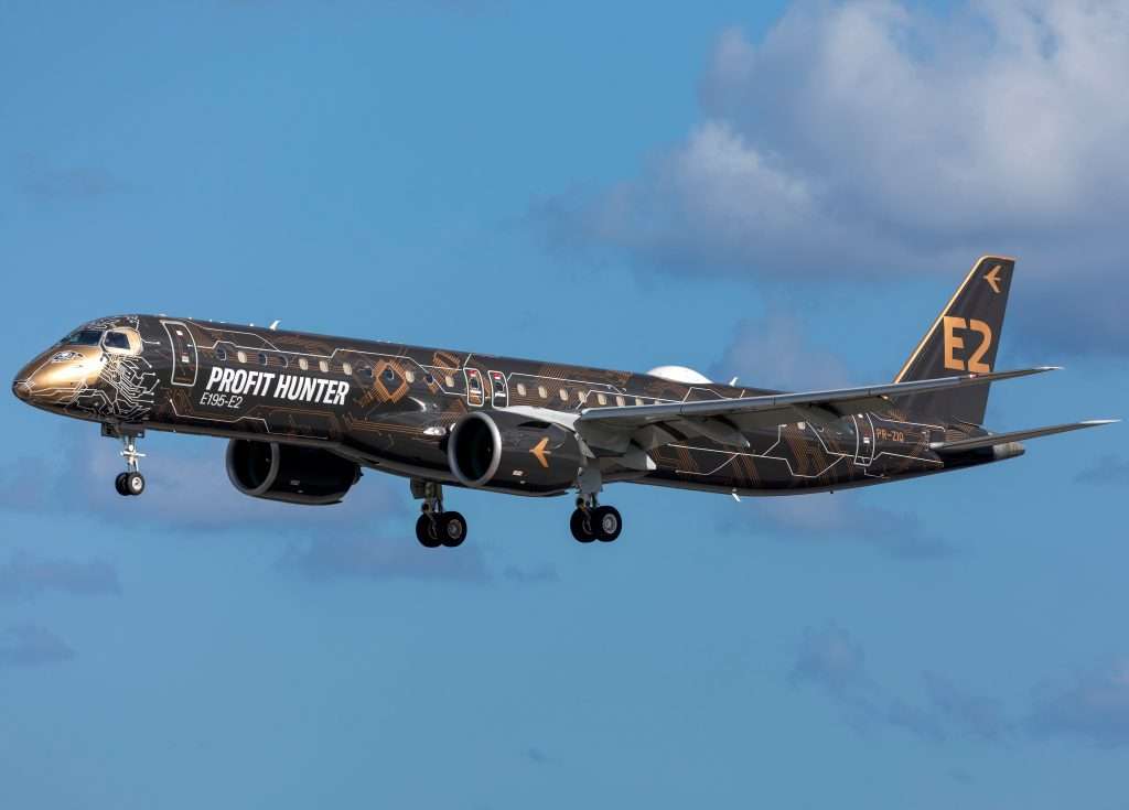 Luqa, Malta - February 6, 2020: Embraer 195 E2 STD (ERJ-190-400STD) (PR-ZIQ) demonstrator aircaft in special ’The Tech Lion’ livery on its way to Singapore.