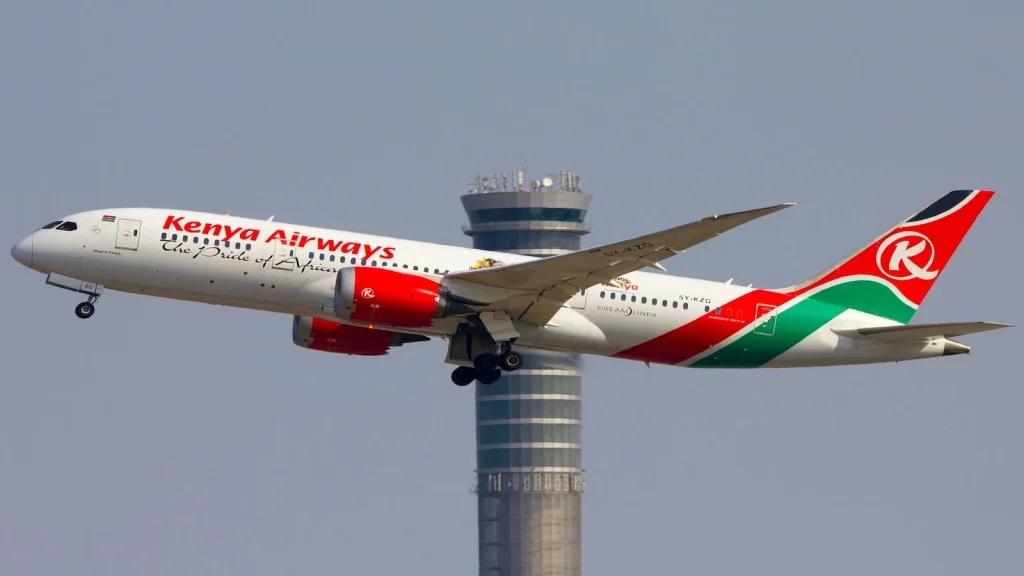 BANGKOK-THAILAND / 01-27-2019 / Kenya airways boeing 787-8 take off from Suvanarbhumi airport VTBS.