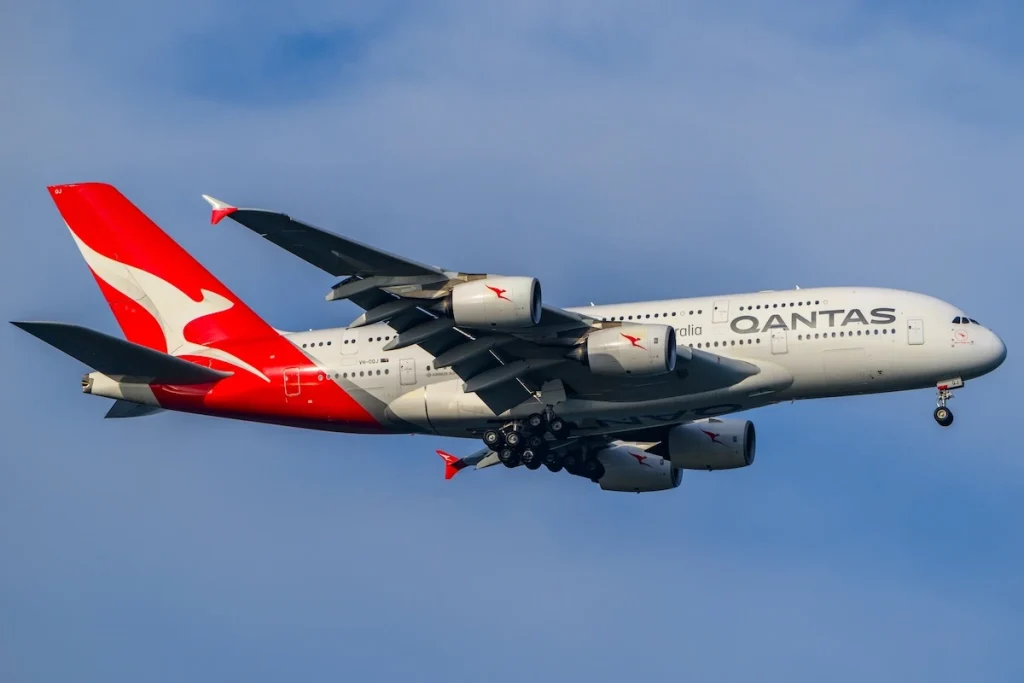 Sydney Airport, Sydney, Australia on November 18 2024.Qantas Airlines Airbus A380 arriving