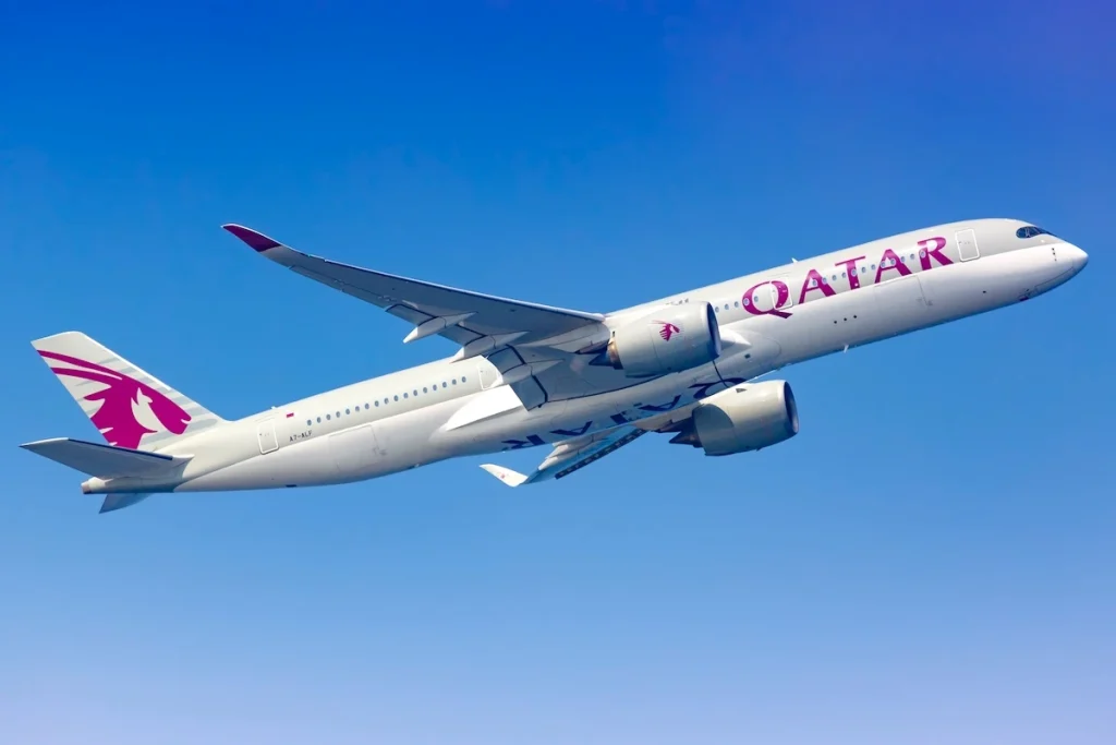 Male, Maldives – February 18, 2018: Qatar Airways Airbus A350 airplane at Male airport (MLE) in the Maldives. Airbus is a European aircraft manufacturer based in Toulouse, France.