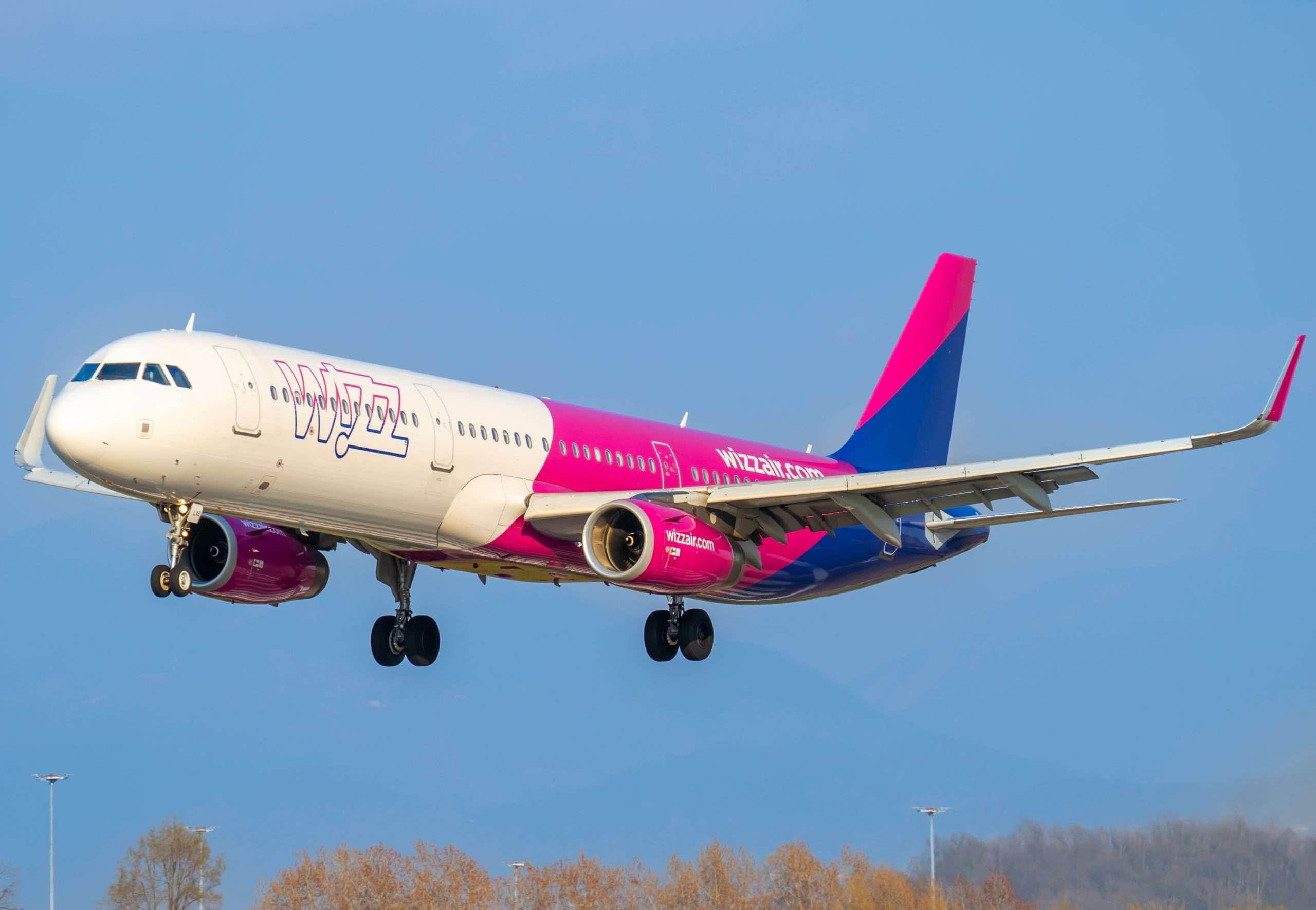Bergamo Italy. March 24 , 2024. Wizzair Airbus A321 is landing at BGY Milano Bergamo international airport