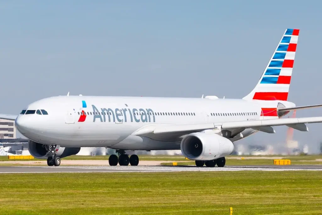 American Airlines Airbus A330-243 preparing to take off at Manchester Airport, UK MAY 15th, 2018