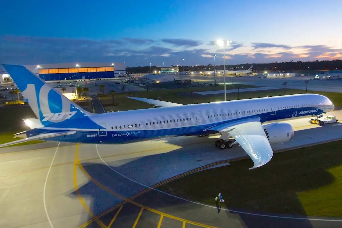 A Boeing 787-10 during its first rollout