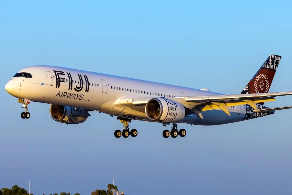 A Fiji Airways Airbus A350-900 moments before landing in Malta during test flights