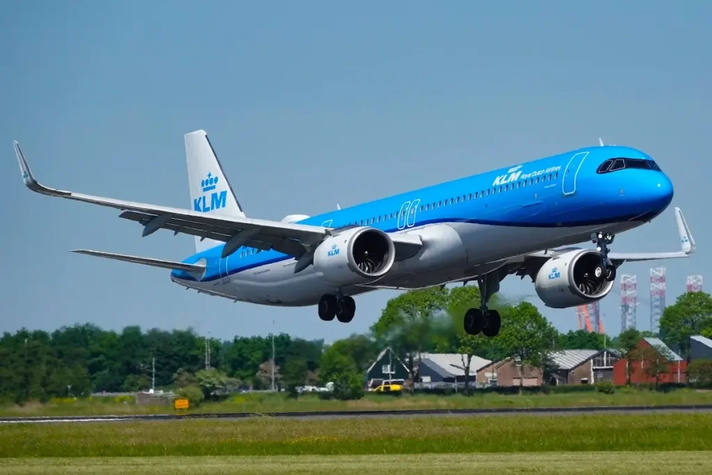 A KLM Airbus A321neo arrives at Amsterdam Schiphol Airport from Rome