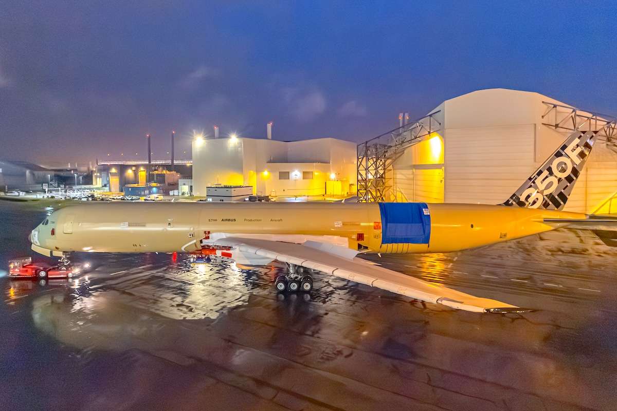 The Airbus A350F during its first rollout after being in final assembly