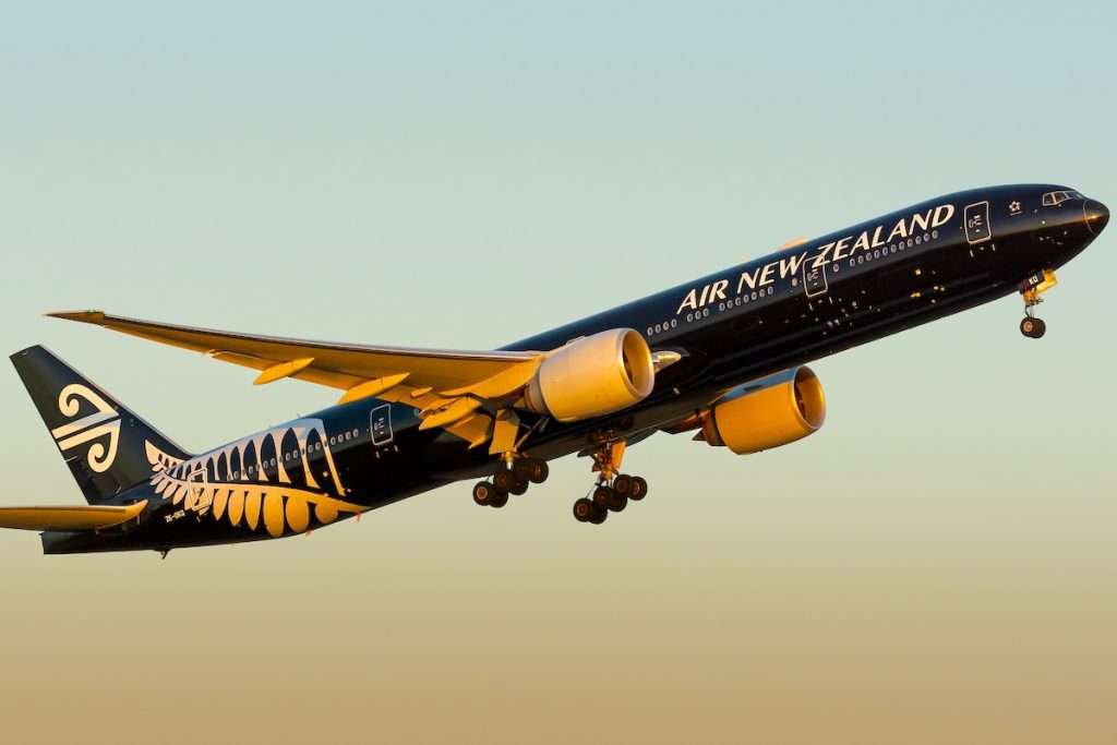 Perth, Western Australia, January 2 2025: Air New Zealand Boeing 777 in 'All Black' paintwork on climb