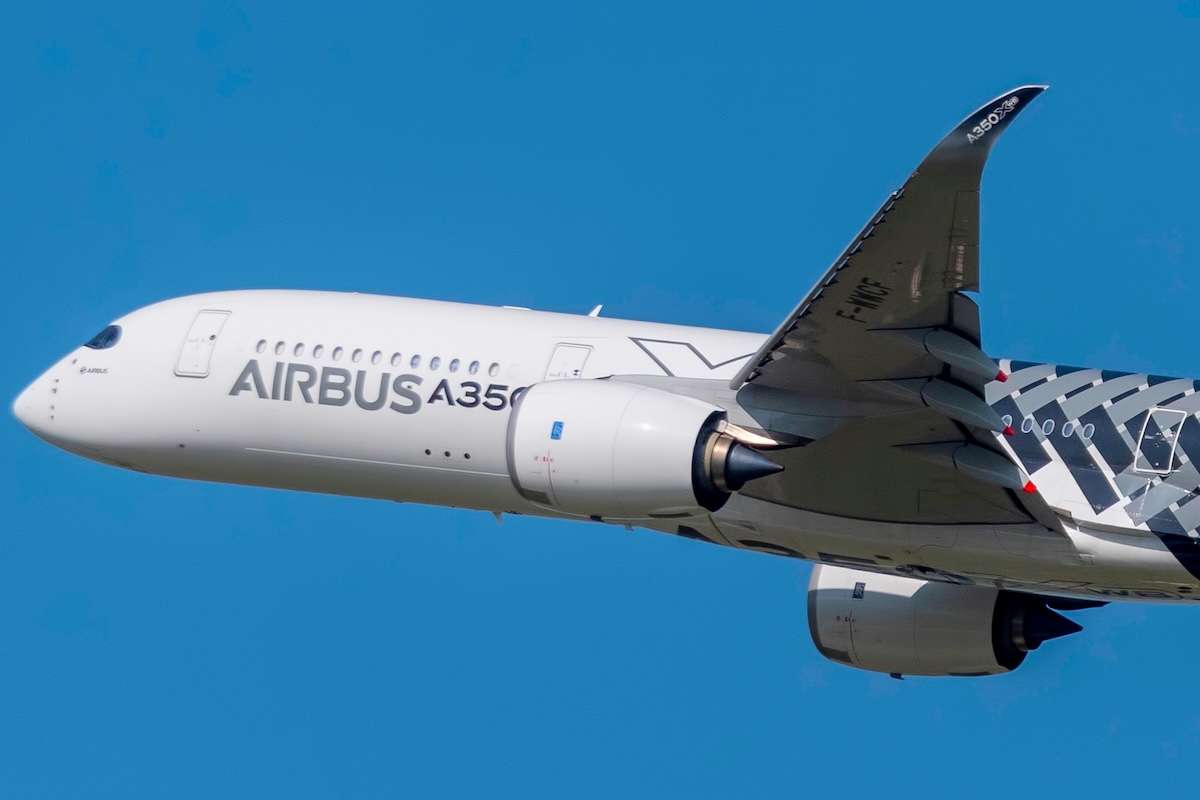 An Airbus A350-900 wearing its special livery during a demonstration flight