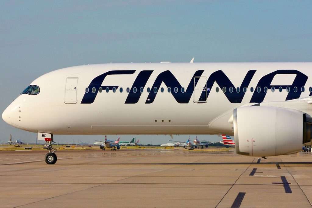 Grapevine, Texas – October 18 2024: An Airbus A350-900 of Finnair taxiing at Dallas Fort Worth International Airport.