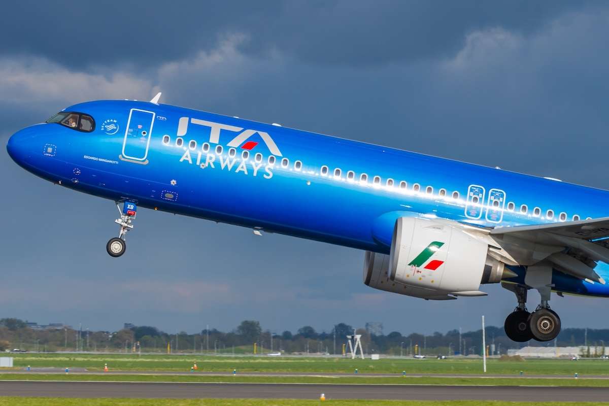 Amsterdam, Netherlands - April 21, 2024: ITA Airways Airbus A321neo taking off from Amsterdam Schiphol Airport