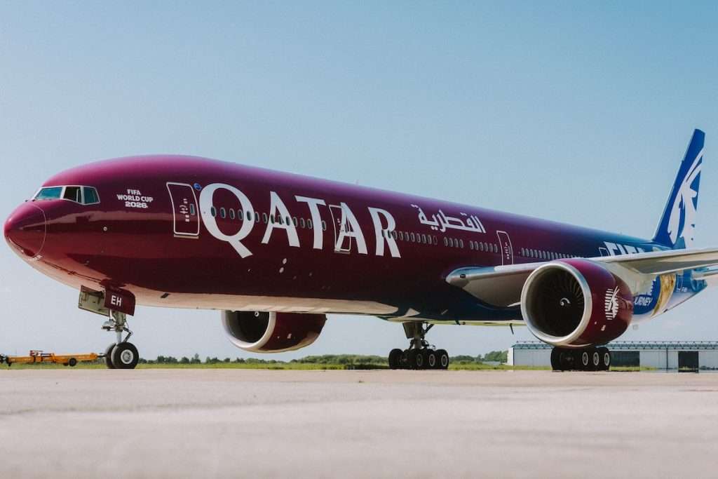 Up-close with the Qatar Airways Boeing 777 wearing a special livery for the FIFA World Cup 2026