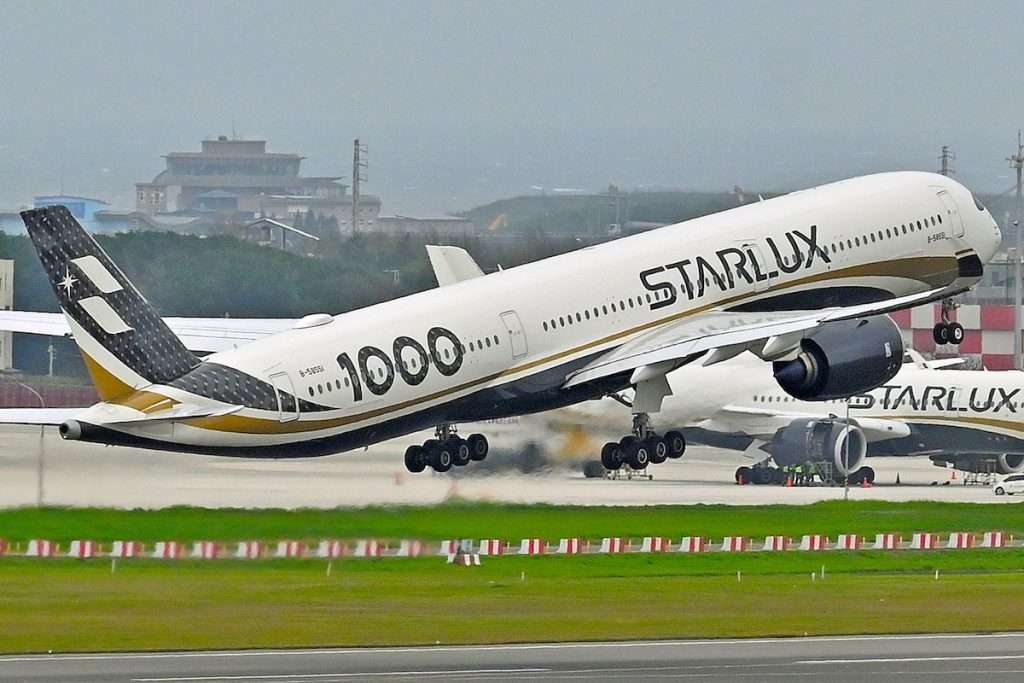 A STARLUX Airbus A350-1000 departs