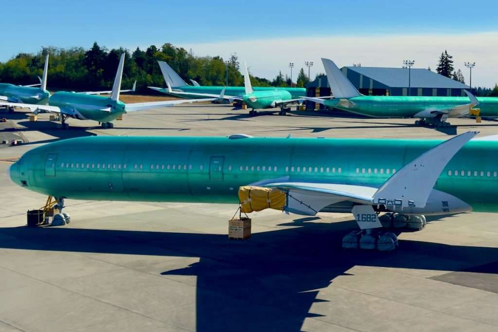 Boeing 777X jets that are awaiting assembly and delivery in Everett
