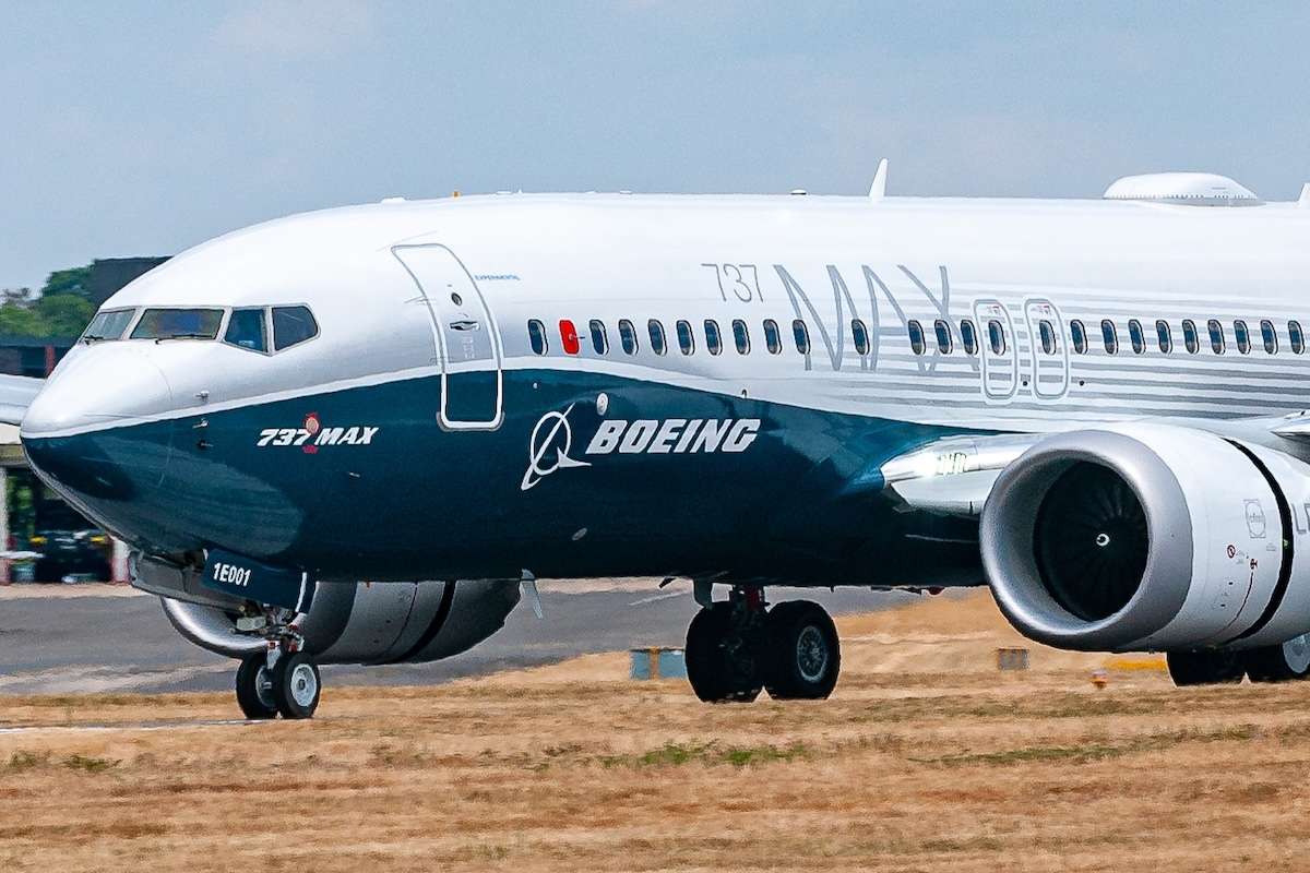 WASHINGTON, DC, UNITED STATES - Jul 16, 2018: Boeing 737-7 MAX displaying at the Farnborough International Airshow in July 2018