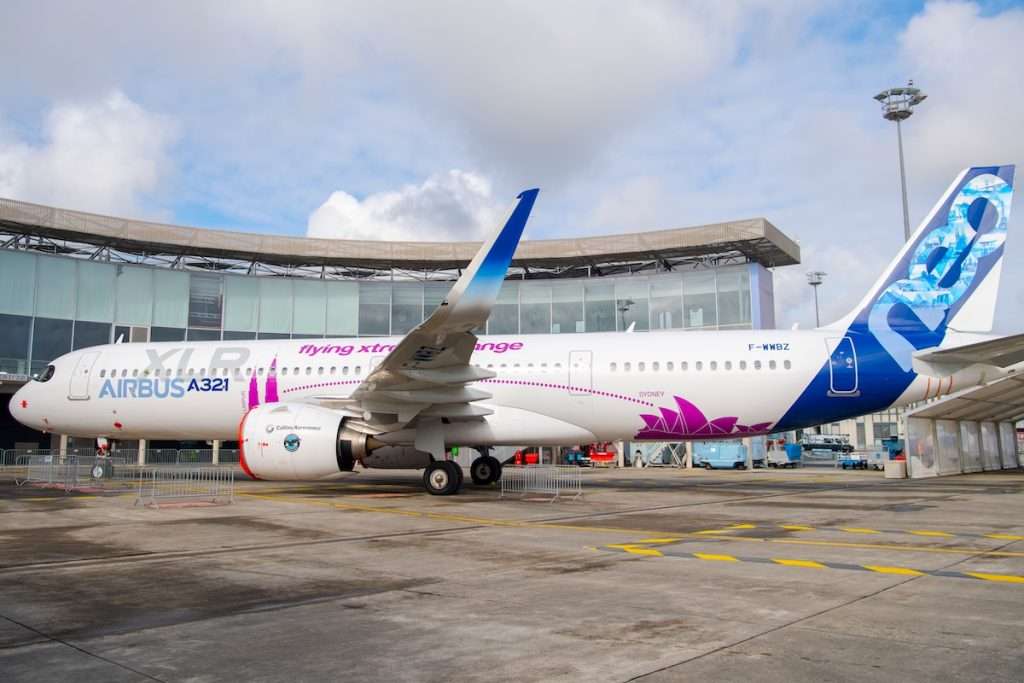 An Airbus A321XLR on static display