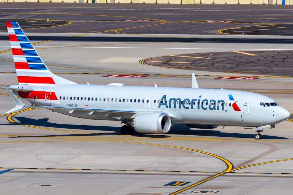 Phoenix, United States - November 9, 2025: American Airlines Boeing 737-8 MAX airplane at Phoenix airport in the United States.