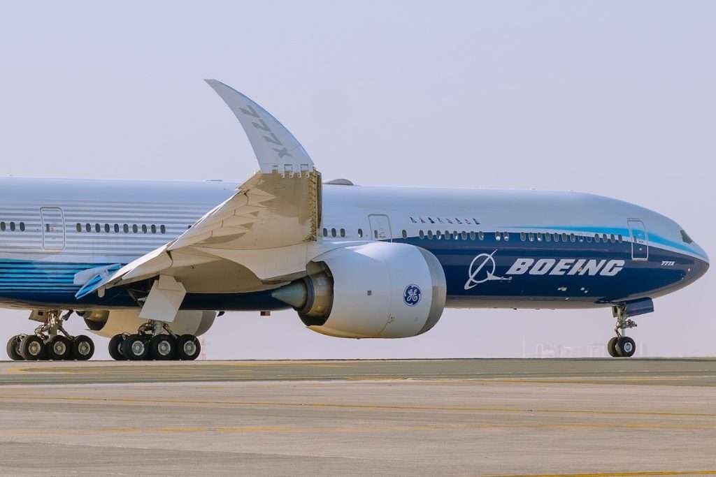 Dubai, UAE - November 15, 2021 New Boeing 777-9 at the Al Maktoum International Airport