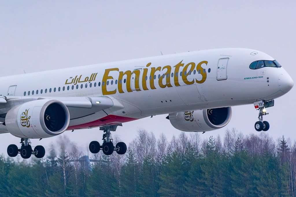 An Emirates Airbus A350-900 arriving into Oslo Gardermoen Airport (OSL/ENGM)