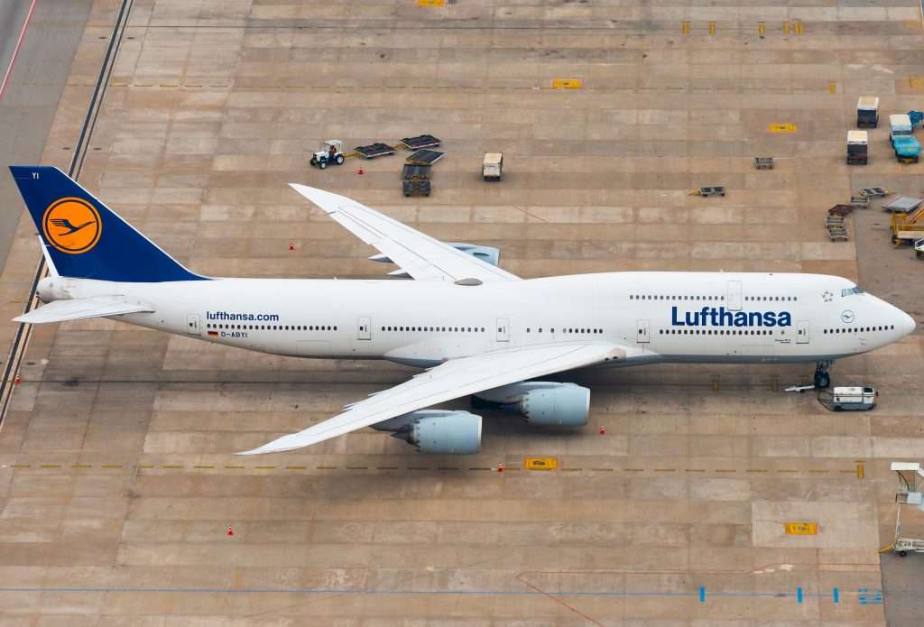 Lufthansa Boeing 747 parked at Sao Paulo Guarulhos Airport before the flight back to Frankfurt