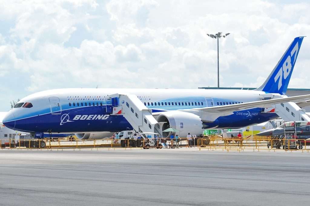 Boeing 787 Dreamliner passenger aircraft on display at Singapore Airshow February 12, 2012 in Singapore