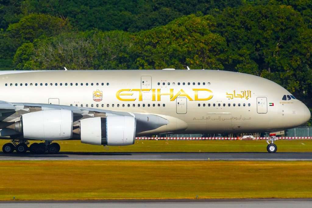 An Etihad Airways Airbus A380 at Singapore Changi