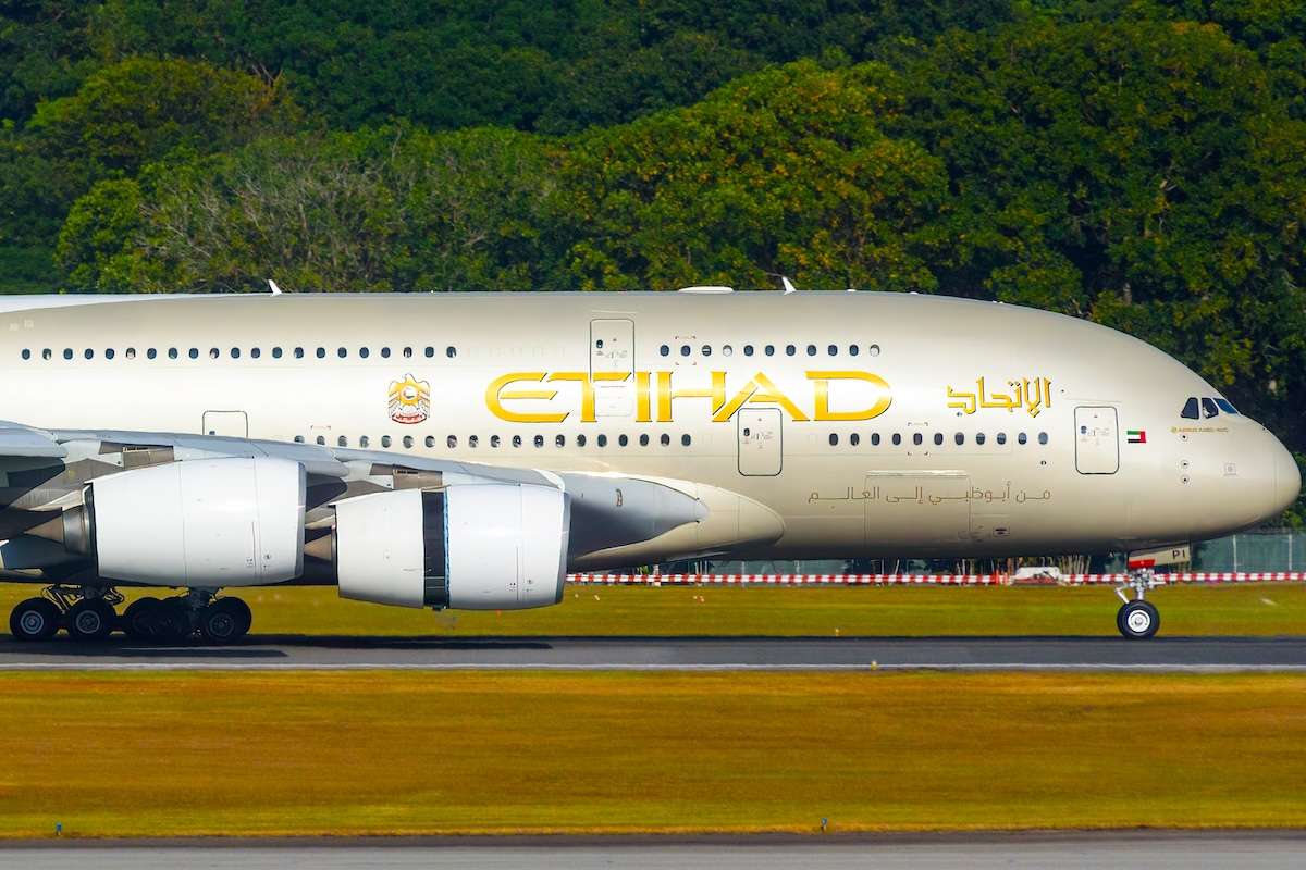 An Etihad Airways Airbus A380 at Singapore Changi