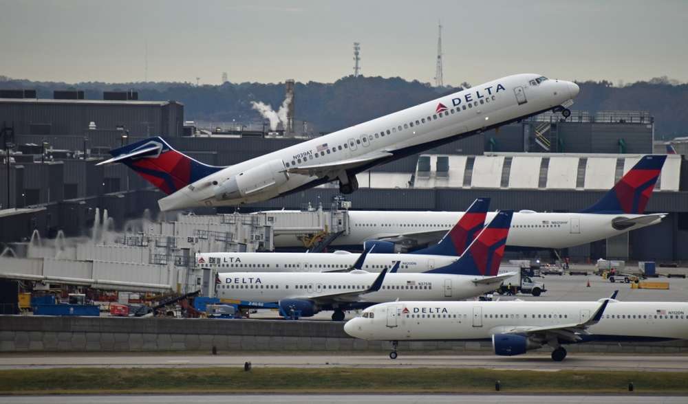 Many Delta Air Lines aircraft at the world's busiest airport, Hartsfield Jackson International.