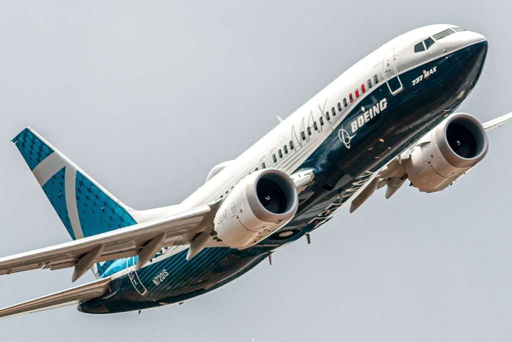 A Boeing 737-7 from the MAX family at the Farnborough Airshow
