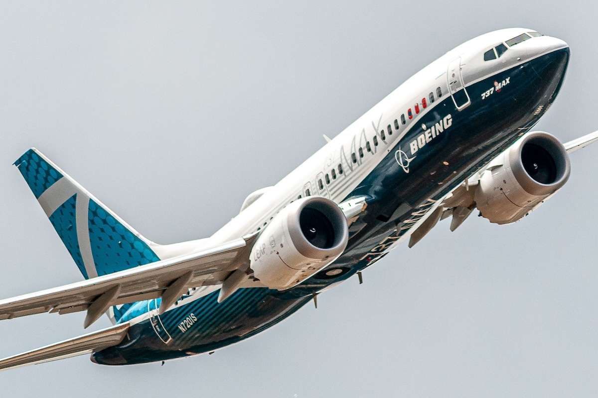 A Boeing 737-7 from the MAX family at the Farnborough Airshow