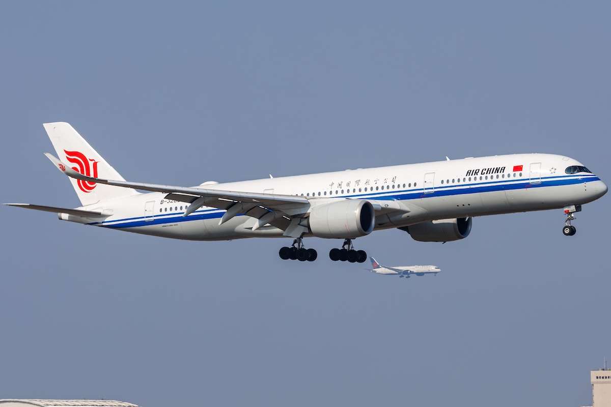 Air China Airbus A350-900 airplane at Shanghai Pudong Airport (PVG) in China
