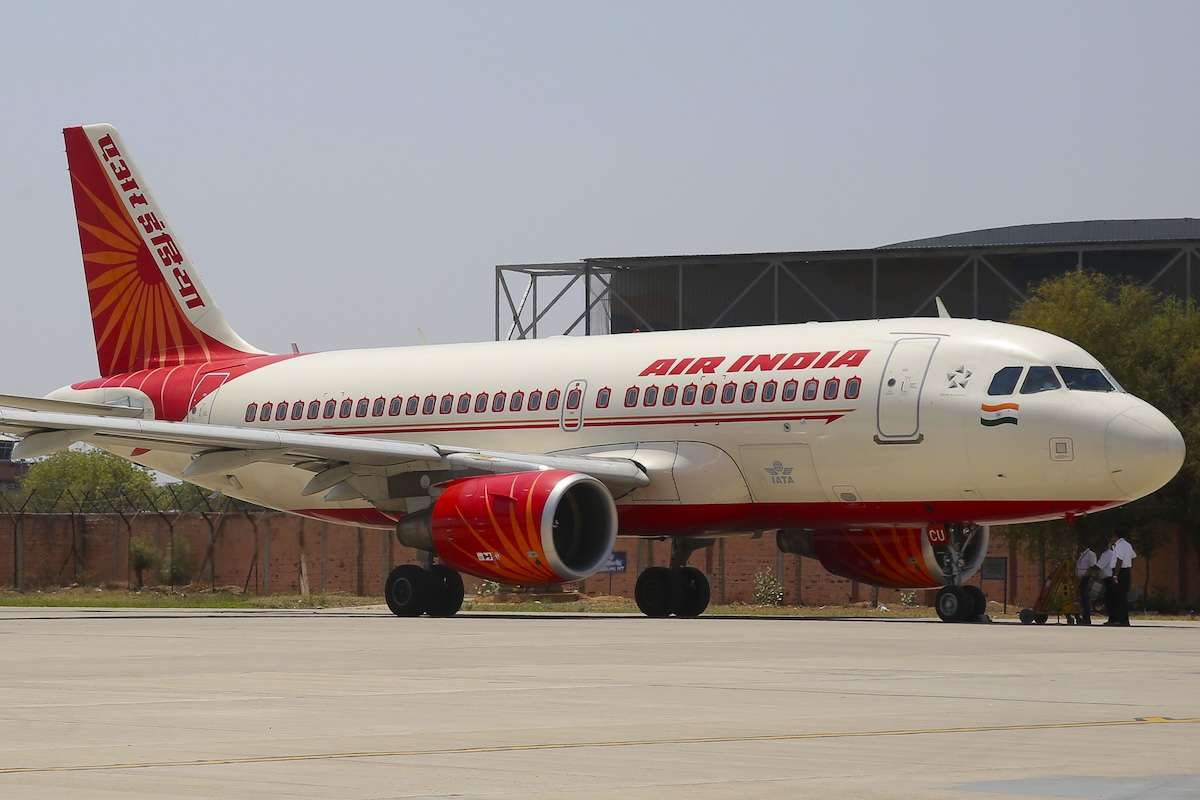 Air India Airbus A319 aircraft in Jodhpur Airport as it is starting its engines for flight to Delhi.
